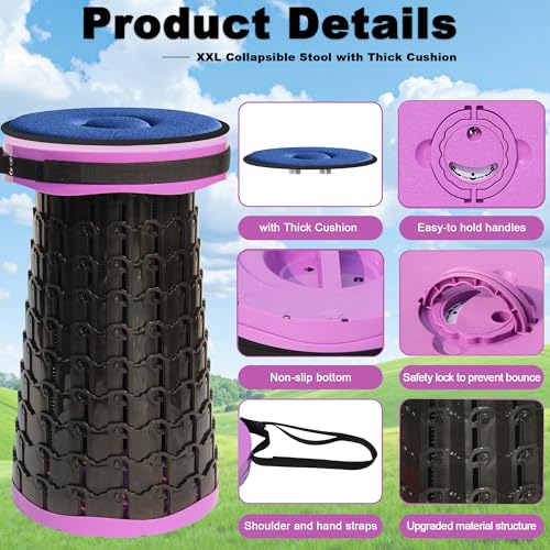 2026 Upgraded XXL 19.7" Collapsible Stool with Cushion (Purple-xxl / XX-Large)