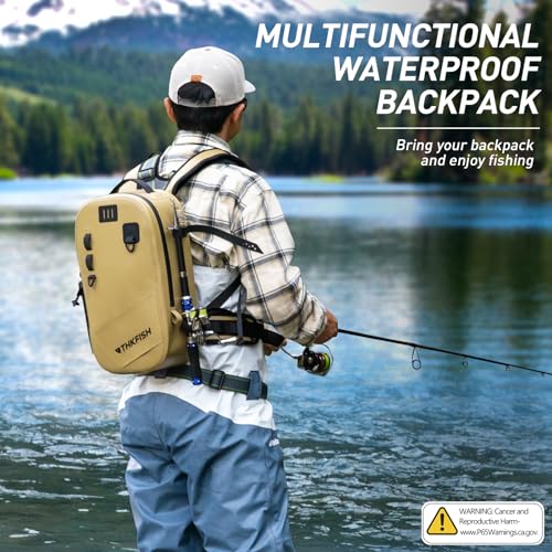 IPX8 Waterproof Fishing Backpack with Rod Holder (Brown)