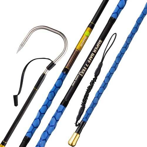 Carbon Fiber Fishing Gaff Saltwater Fish Gaff with S316 Stainless Steel Fishing Hook (Blue Gaff - 7' - 4'' Hook)