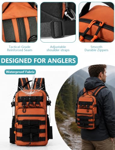 2 in 1 Compact Tactical Fishing Backpack with Tackle Boxes (Orange)