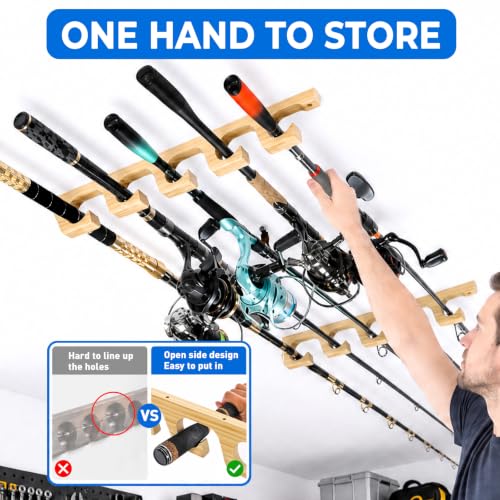 H5W Solid Wood Fishing Rod Holder (Natural Wood / 2packs holds up 10 rods)