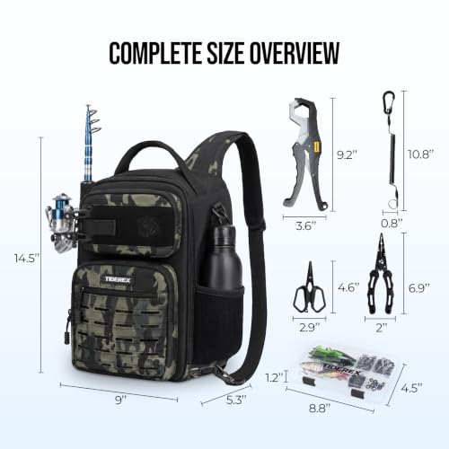 Fishing Sling Bag with 3500 Tackle Box & Fishing Gear