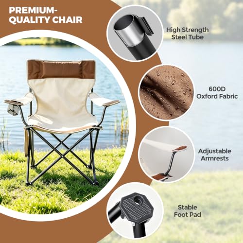 Camping Chairs 2Pack Beach Outdoor Chair for Adults Folding Lawn Chair with Cup Holder (Begie)