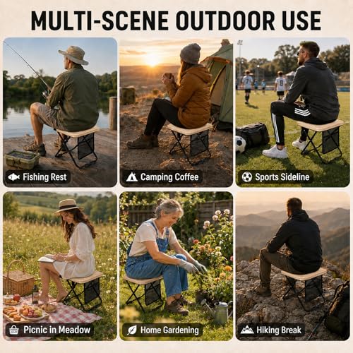 2 Pack Foldable Backpack Stool Portable Collapsible Pocket Chair