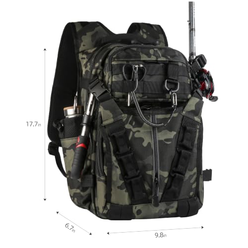 Fishing Backpack with Rod Holder (Green Camo)