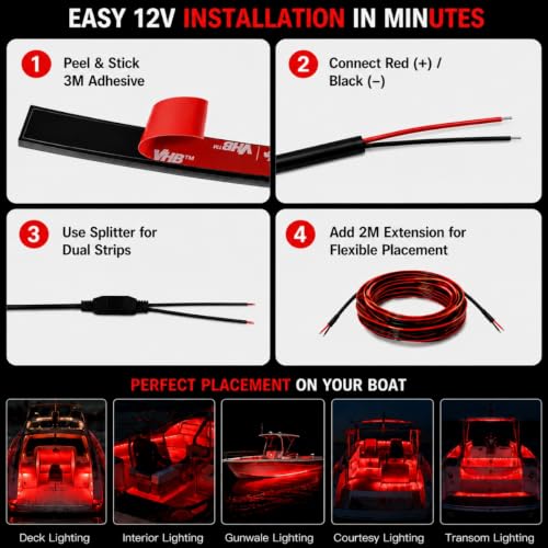 12V Red Boat LED Strip Lights (Red)
