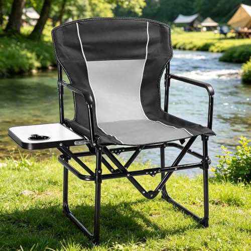 2 Pack Folding Camping Chair with Side Table and Cup Holder