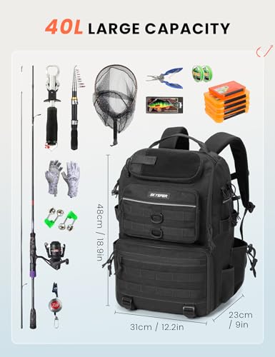 Tackle Backpack Fishing Bags with Rod Holder (Black)