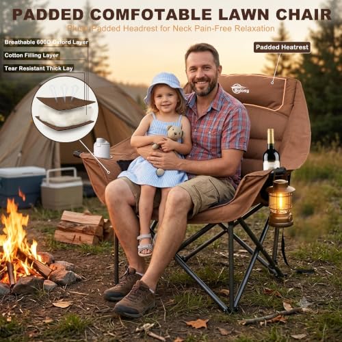 Oversized Camping Chairs for Adults Heavy Duty Folding Lawn Chair (Brown / 1 PACK)