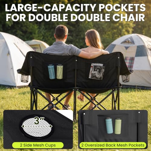 Oversized Double Camping Chairs 2 Person Folding Loveseat (Grey)