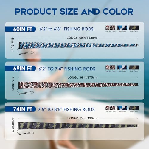 Neoprene Fishing Rod Sleeve Rod Socks for Fishing Poles Protector Storage for Spinning Fishing Rod Casting Rod (74“ / 2Pcs-Gray Camo)
