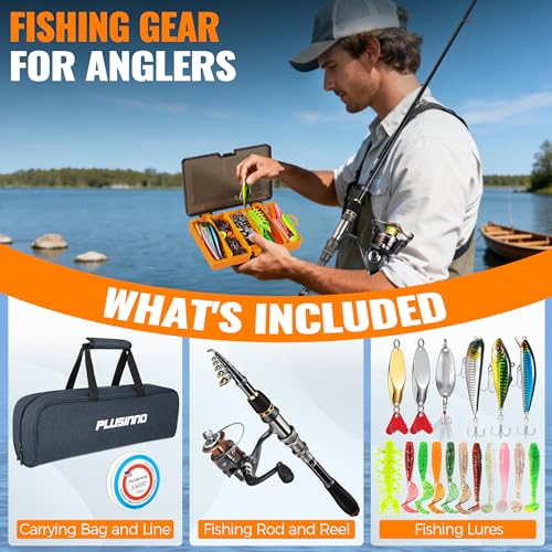 Fishing Rod and Reel Combo Pole Gear Kit Telescopic Beginner (Grey Rod &137pcs Tackle (5.91 ft))
