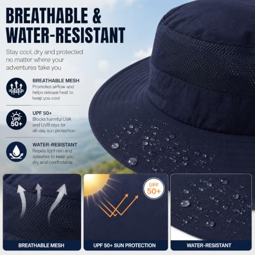 Men's Fishing Hat Sun Hat Boonie Hat UPF 50+ Wide Brim Outdoor Work Hat with Breathable Mesh & Chin Strap for Farm (Green)