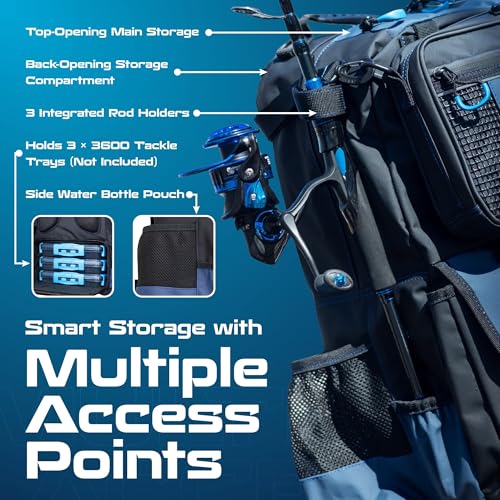 Fishing Tackle Backpack with Detachable Bait Binder and Rod Holders