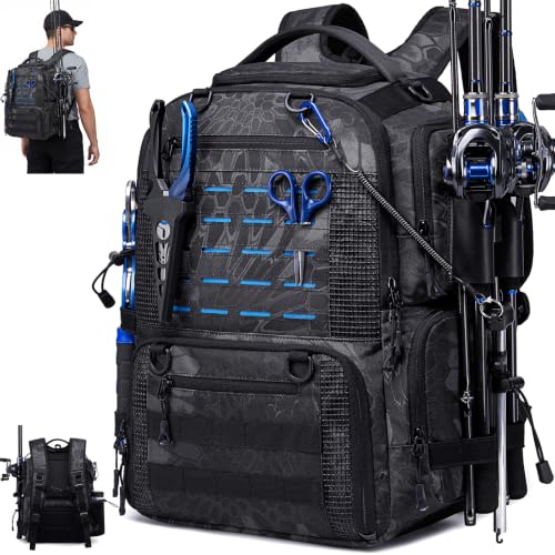 50L Fishing Backpack with Rod Holders (Black Camo)