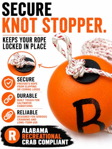 Orange w/R (Alabama Compliant) 6" PVC Fishing Marker Buoy - Crab Trap, Crab Pot & Lobster Trap Float with 30' Sinking Rope & Knot Stopper - 2 Pack (6" / Orange w/ R (Alabama Compliant))