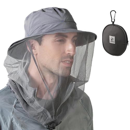 Mosquito Head Net Hat Fishing Hat w (Medium-Large / Dark Grey)