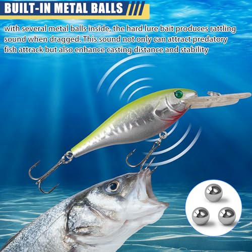 Crankbait Fishing Lures Hard Bait Shallow Diving Crank Bait Lifelike Swimbait Lures for Bass Trout Walleye Pike Freshwater Saltwater Fishing Lure