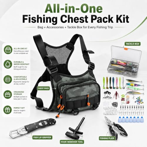 All in One Fishing Chest Pack Tackle Bag with Tackle Box (Green)