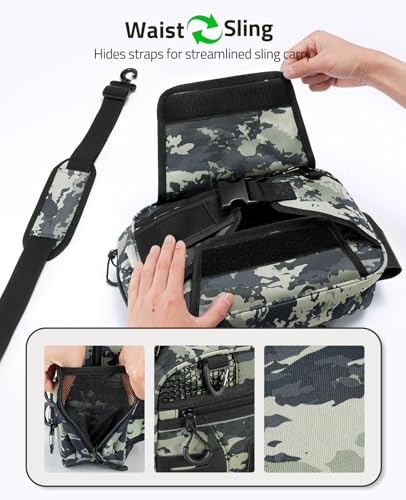 Fishing Tackle Bag Waist Pack with Rod Holder (Tactical Camo)