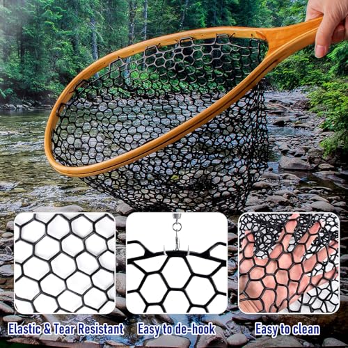 Fishing Landing Net Replacement Rubber Fishing Net Without Handle Foldable Mesh Netting for Freshwater Saltwater
