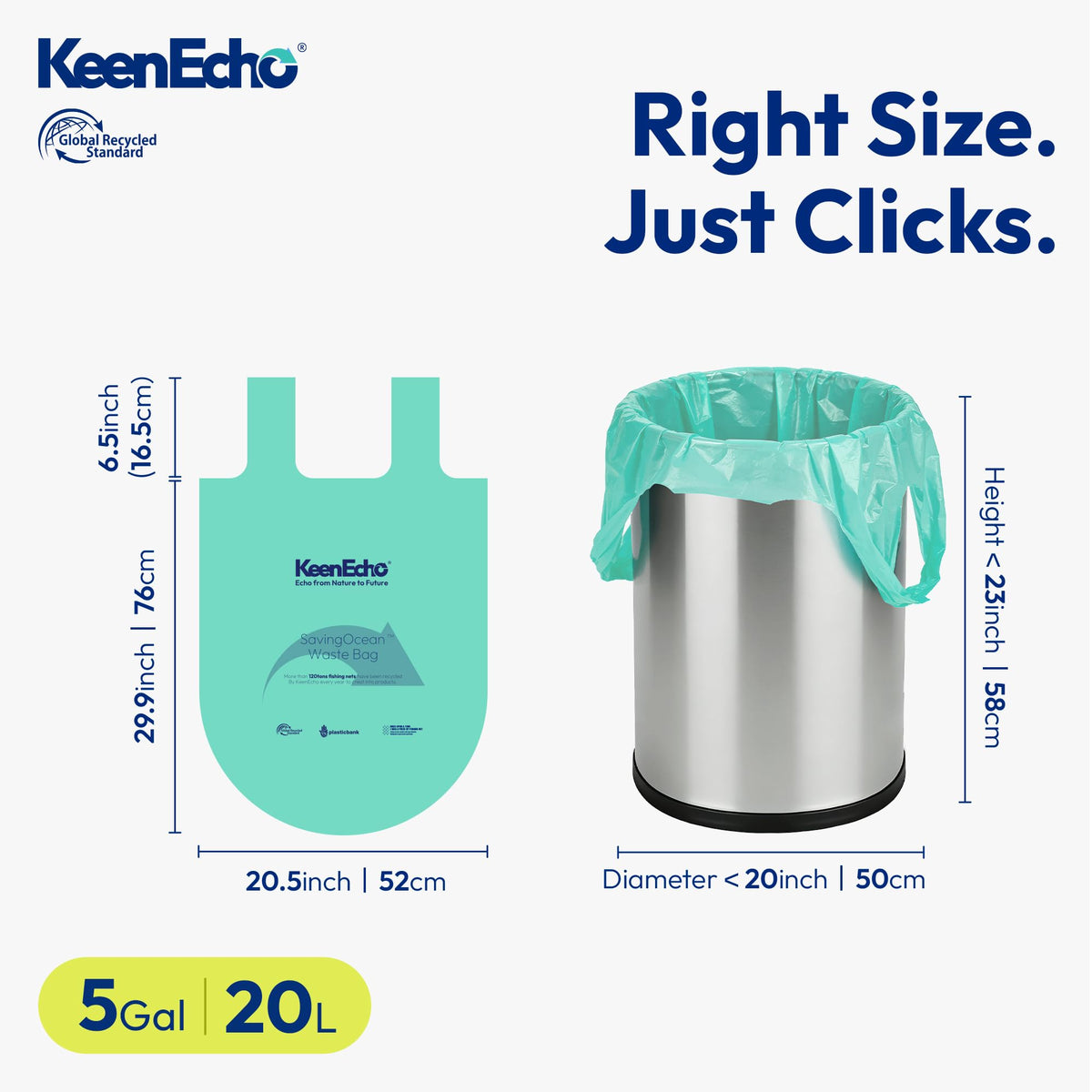 5 Gallon 50 Counts Small Green Trash Bags with Handle (Green 5 Gal / 1 Roll)