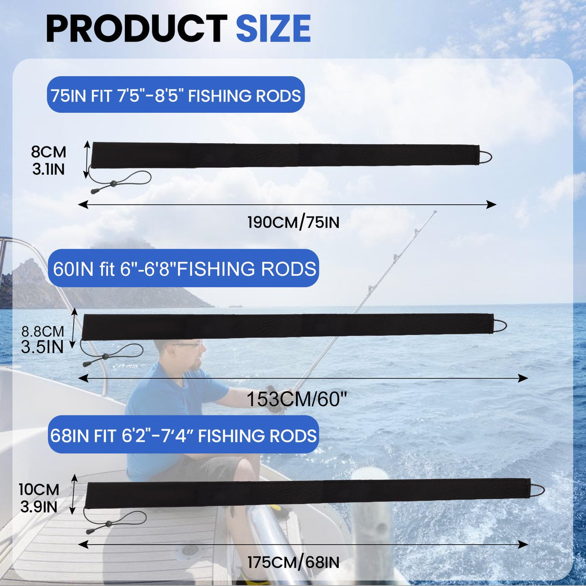 Neoprene Fishing Rod Sleeve Rod Socks for Casting (60" / Black)