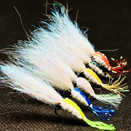 8Pc Bionics Crystal Flash Silk Shrimp Artificial Lures Fly Fishing Flies Saltwater Freshwater Bait Fishing for Bass Trout Salmon Hook Size #6