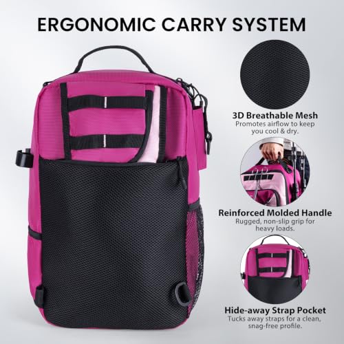 Pink Crossbody Fishing Tackle Bag w (Pink / 1680d Double-strand Pu Backpack + (3)3600 Trays)
