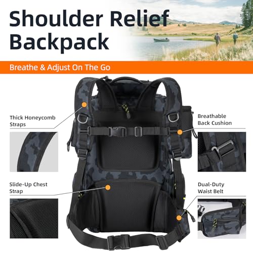 43L Fishing Tackle Backpack with 4 Tackle Boxes & Rod Holder (With 3600*4 Black Camouflage (43l))