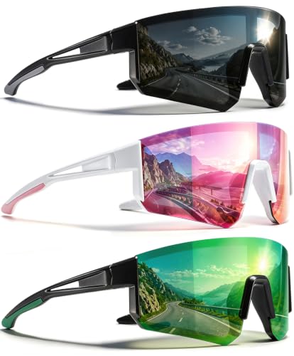 3 Pack Polarized Sports Sunglasses UV400 (A5-black+white Pink+green)