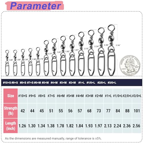 High Strength Fishing Swivels Stainless Clips Steel Snap Swivels Barrel Connector Saltwater Swivel Fishing Rolling Black Nickel (Size 4+M (57lb) 50 pcs)