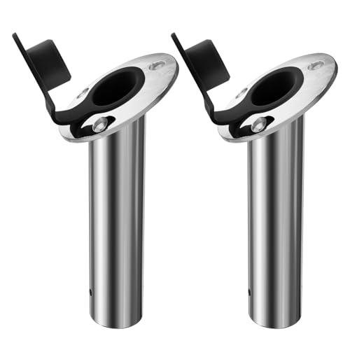 2 Pack of Fishing Rod Holder (Silver - Black Insert / 30 Degree with Cap)