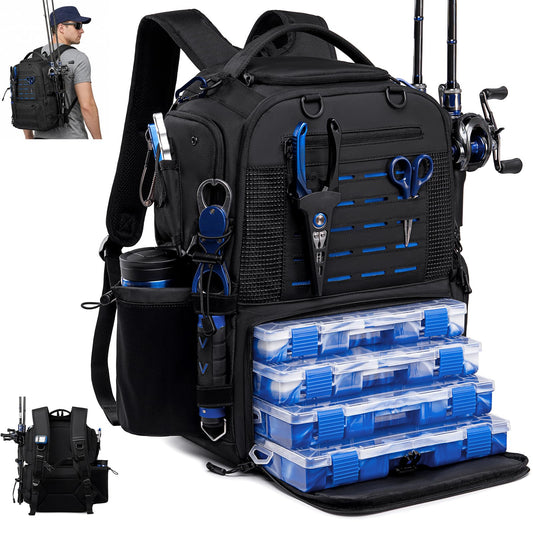 Fishing Backpack (Black / 50L+4 Tackle Boxes)