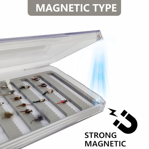 Deep Clear Fly Fishing Box Magnetic Closure Fly Tackle Organizer (H055MA-7.36 × 4.92 × 0.94 inch)