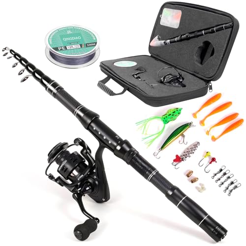 Fishing Rod Reel Combo with Telescopic Fishing Pole Spinning Reel Carrier Bag for Travel Saltwater Freshwater Fishing (7.5 ft)