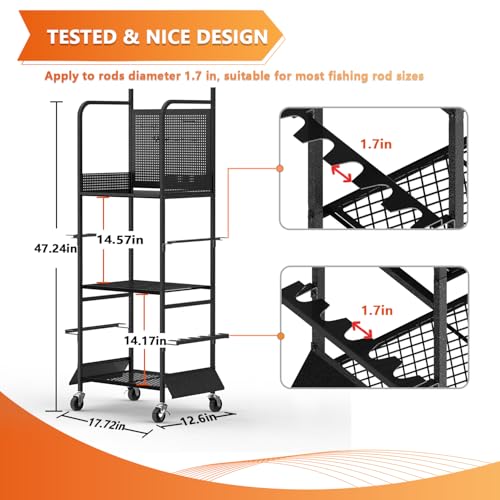 Heavy Duty Fishing Rod Rack with Pegboard & Hooks (10 Rods & Pegboard)