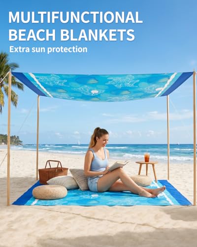 Sandproof Beach Blanket 83x79IN (Blue / 79" X 83"（1-4person）)