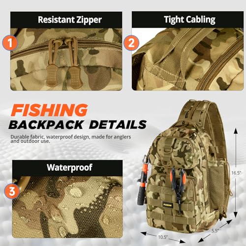 Fishing Backpack with Rod & Reel Combos (Khaki Camo Backpack With Rod and Reel Combo)