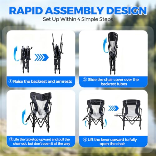 2 Pack Folding Camping Chair with Side Table and Cup Holder