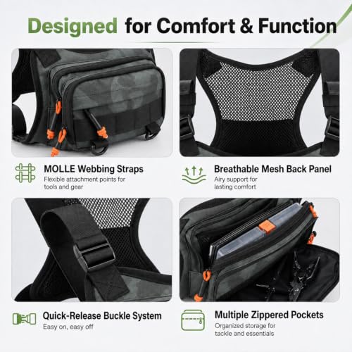Fishing Chest Pack Vest Bag w (Green)