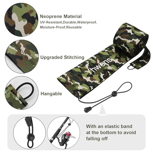 Neoprene Fishing Rod Sleeve Rod Socks for Fishing Poles Sleeve Rod Cover Rod Protector for Casting Spinning Trolling Fishing Rod Storage Durable (68" / Green Camo 2PCS)
