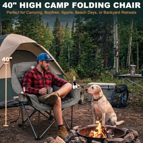 2 Pack Oversized Camping Chairs for Adults Heavy Duty Padded Lawn Chair (Grey / 2 PACK)