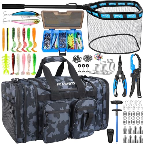Tackle Bag Expandable Fishing Bag with fishing net for Saltwater & Freshwater (Tackle Bog with Lure tool &Fishing Net)
