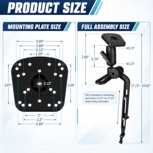 Kayak Fish Finder Mount with Adjustable Transducer Mounting Arm (Small)
