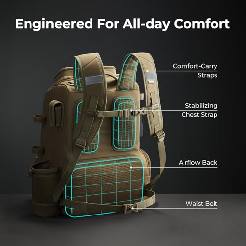 52L Fishing Tackle Backpack (Khaki)