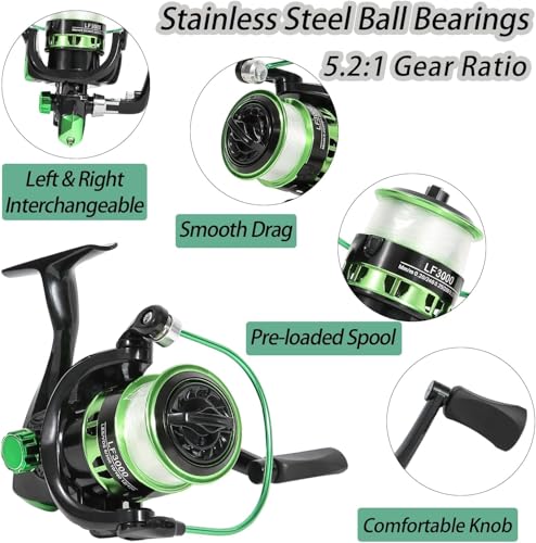 Fishing Rod and Reel Combo with Fishing Net (Green / 6.9ft Spinning Combo)