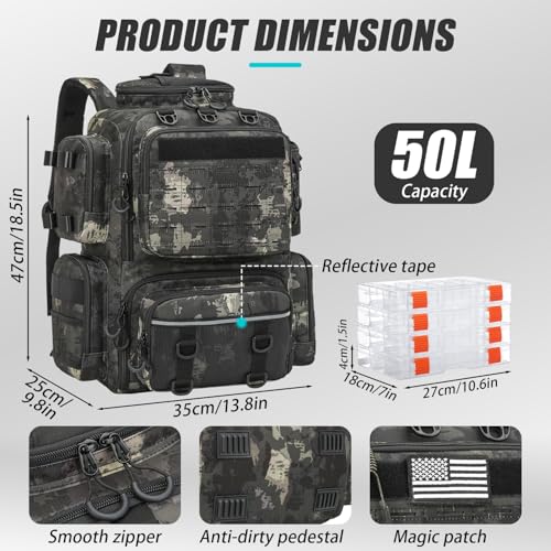 Tactical Fishing Backpack with 4 Tackle Boxes (Black CM)
