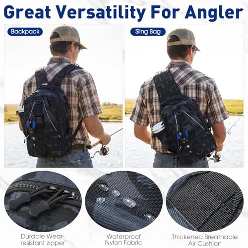 256 Pcs Fishing Backpack with Tackle Box Gears (Black Camouflage)