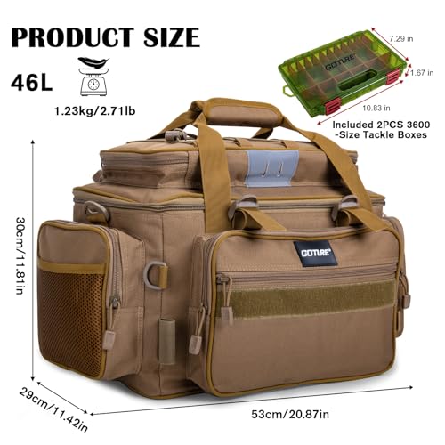 Fishing Tackle Bag with 2PCS 3600 Tackle Boxes (C1:Khaki with 2 3600 Tackle Boxes / Large)
